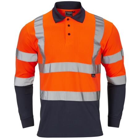 Supertouch Orange/Navy Supertouch Hi-Vis 2 Tone Orange Long Sleeve Polo Shirt