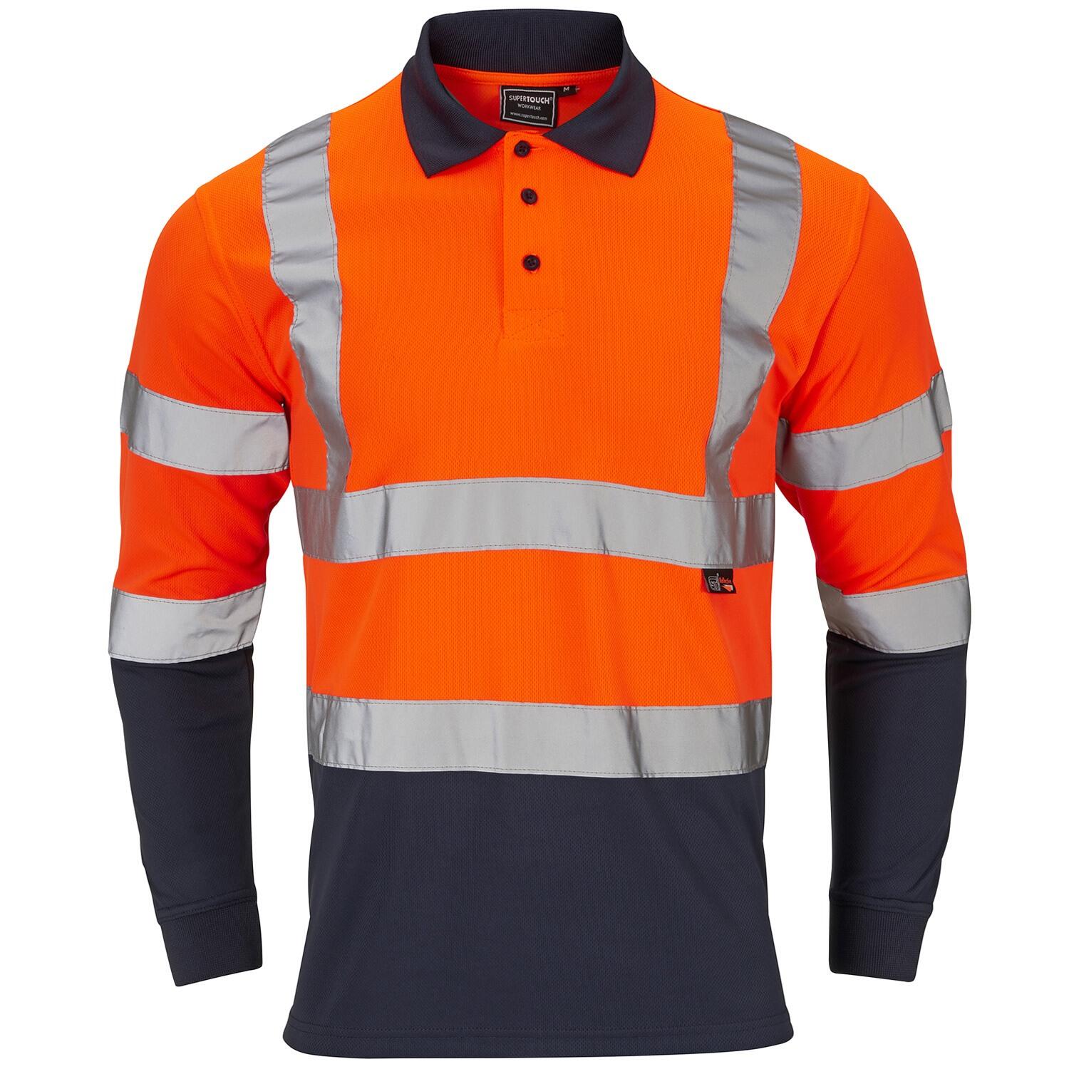 Supertouch Orange/Navy Supertouch Hi-Vis 2 Tone Orange Long Sleeve Polo Shirt