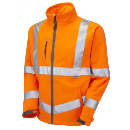 LEO Workwear BUCKLAND ISO 20471 Cl 3 Softshell Jacket HV ORANGE