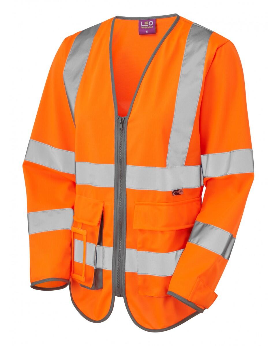LEO Workwear BEAWORTHY ISO 20471 Cl 3 Superior Women's Sleeved Waistcoat HV ORANGE