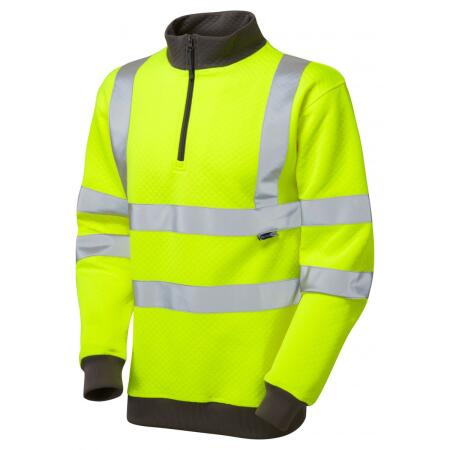 LEO Workwear BRYNSWORTHY ISO 20471 Cl 3 1/4 Zip Sweatshirt HV YELLOW