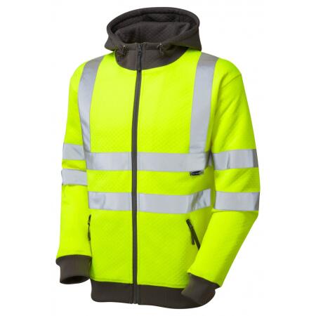 LEO Workwear SAUNTON ISO 20471 Cl 3 Full Zip Hooded Sweatshirt HV YELLOW