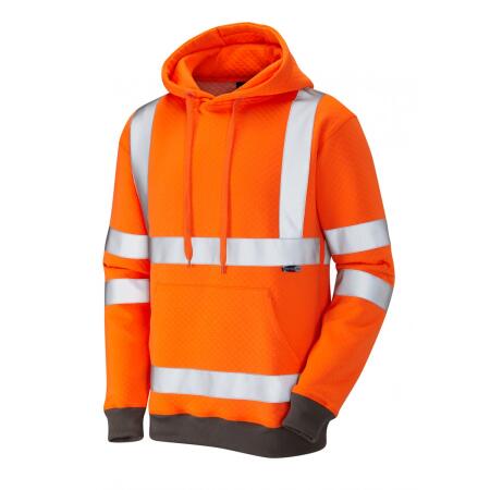 LEO Workwear GOODLEIGH EN ISO 20471 Cl 3 Hooded Sweatshirt HV ORANGE