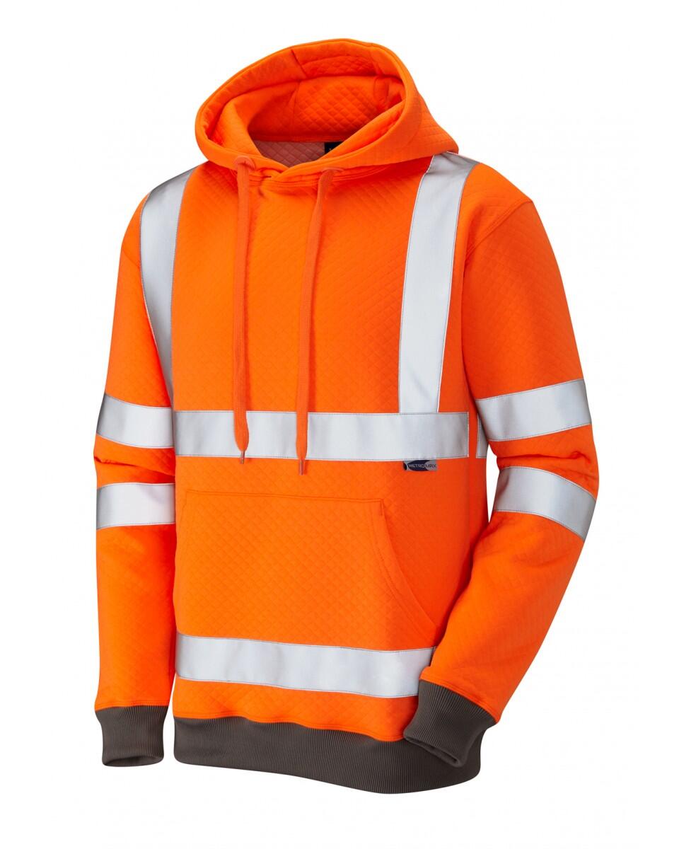 LEO Workwear GOODLEIGH EN ISO 20471 Cl 3 Hooded Sweatshirt HV ORANGE