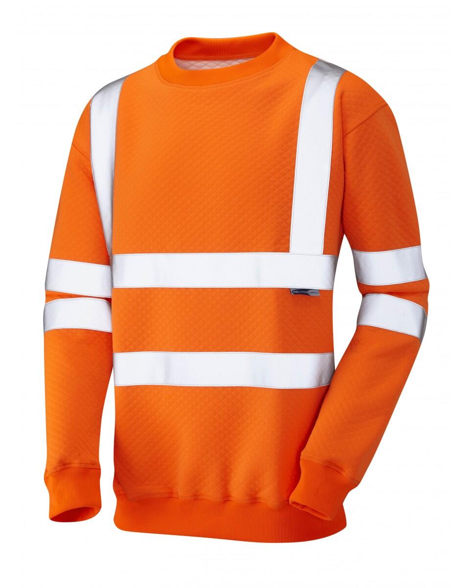 LEO Workwear WINKLEIGH ISO 20471 Cl 3 Crew Neck Sweatshirt HV ORANGE