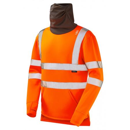 LEO Workwear COMBESGATE ISO 20471 Cl 3 EcoViz AL Snood Sweatshirt HV ORANGE