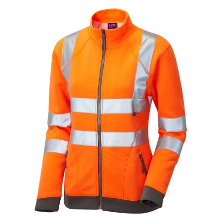 LEO Workwear HOLLICOMBE ISO 20471 Class 2 Women's Zipped Sweatshirt HV ORANGE