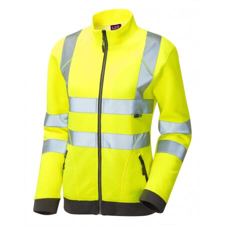 LEO Workwear HOLLICOMBE ISO 20471 Class 2 Women's Zipped Sweatshirt HV YELLOW
