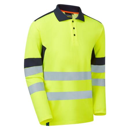 Supertouch Blue Sphere Yellow/Navy  System Hi-Vis Eco Yellow CottonCool Long Sleve Polo