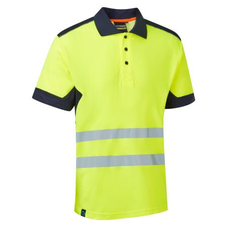Supertouch Blue Sphere Yellow/Navy  System Hi-Vis Eco Yellow CottonCool Short Sleeve Polo