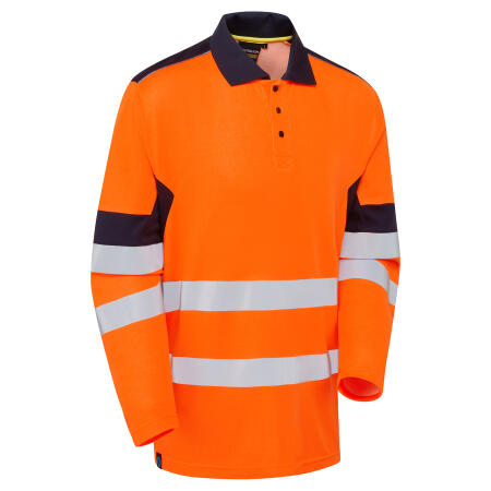 Supertouch Blue Sphere Orange/Navy  System Hi-Vis Eco Orange CottonCool Long Sleeve Polo