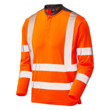 LEO Workwear WATERMOUTH ISO 20471 Cl 3 Performance Sleeved T-Shirt HV ORANGE