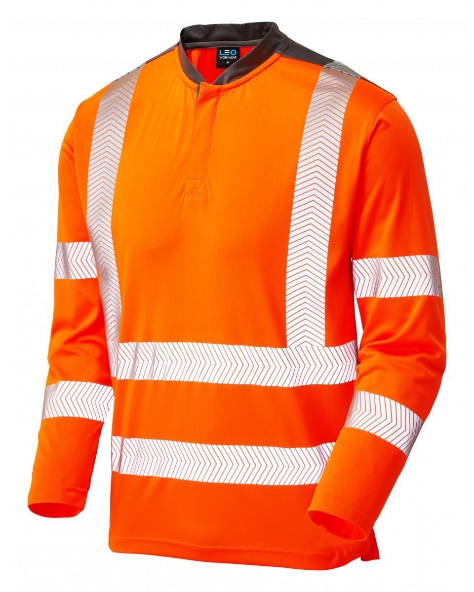 LEO Workwear WATERMOUTH ISO 20471 Cl 3 Performance Sleeved T-Shirt HV ORANGE