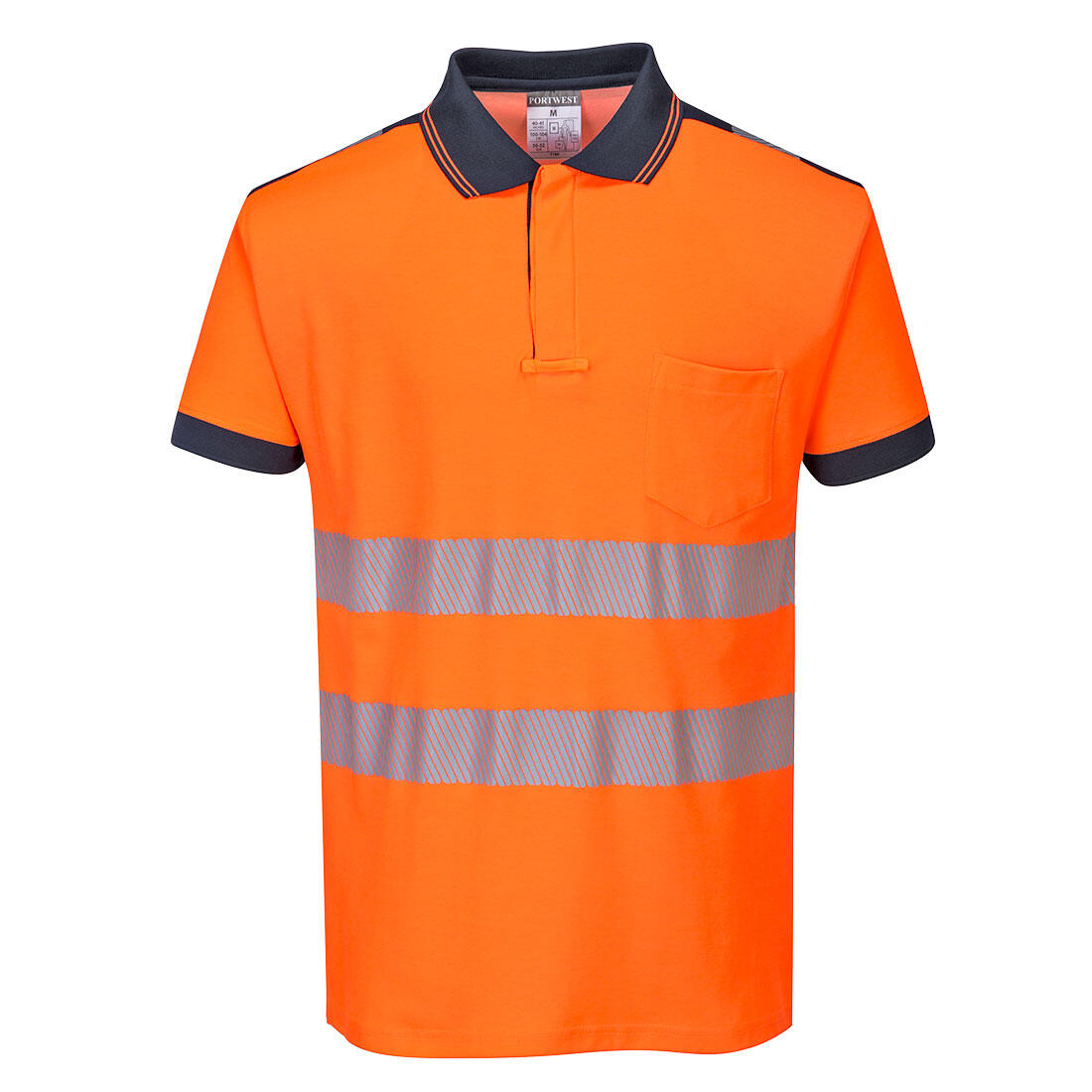 T180 PW3 Hi-Vis Cotton Comfort Polo Shirt S/S Orange/Navy