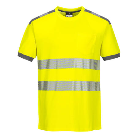 Portwest T181 PW3 Hi-Vis Cotton Comfort T-Shirt S/S  Yellow/Grey