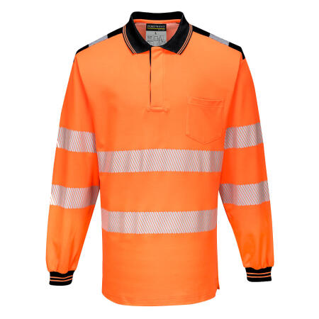 T184 PW3 Hi-Vis Cotton Comfort Polo Shirt L/S Orange/Black