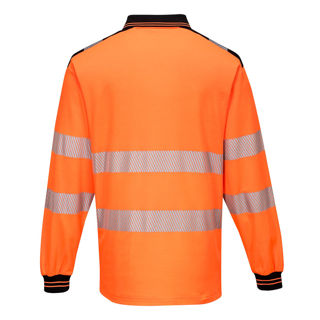 T184 PW3 Hi-Vis Cotton Comfort Polo Shirt L/S Orange/Black - Image 2