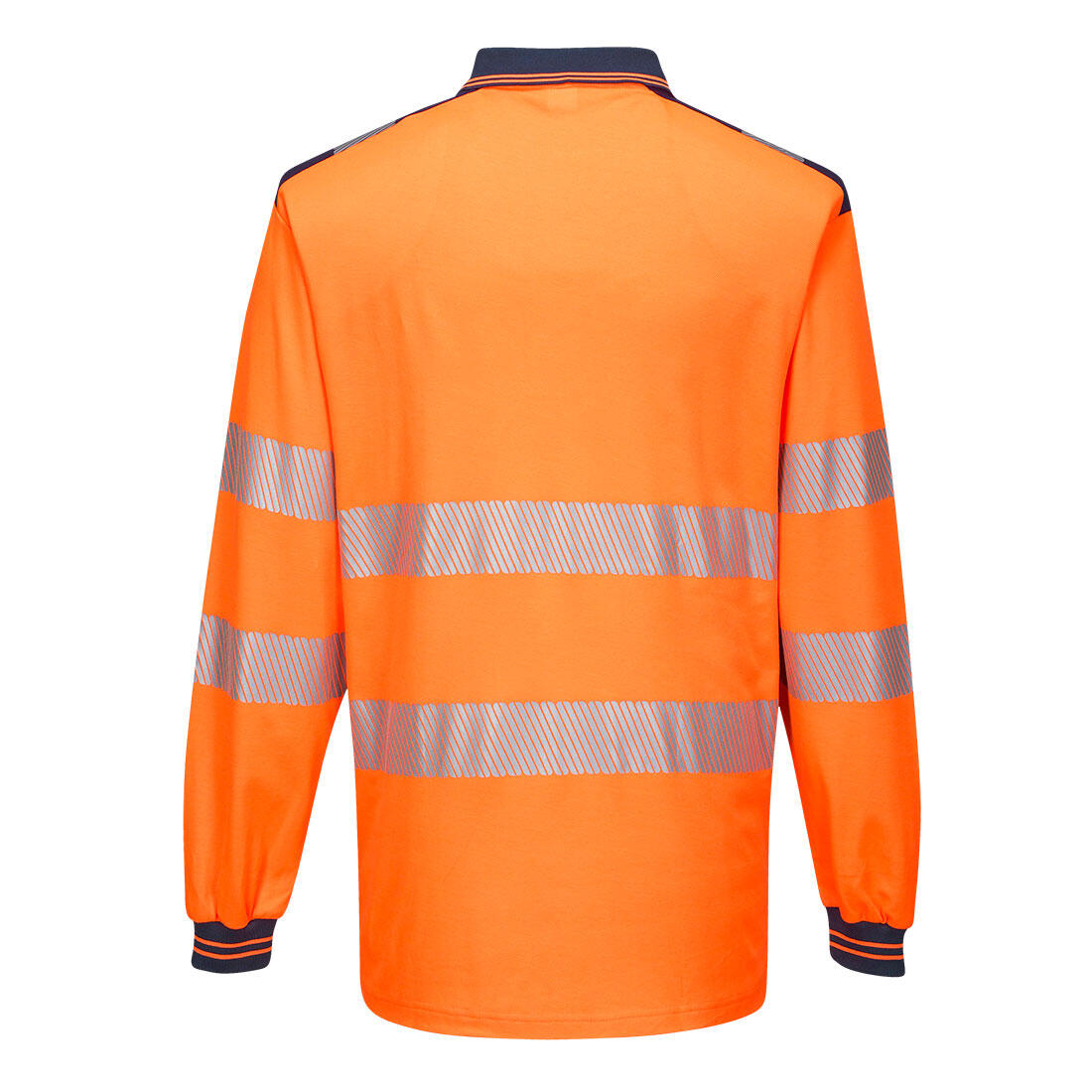 T184 PW3 Hi-Vis Cotton Comfort Polo Shirt L/S Orange/Navy - Image 2