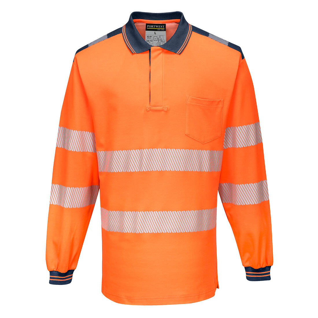 Portwest T184 PW3 Hi-Vis Cotton Comfort Polo Shirt L/S Orange/Navy