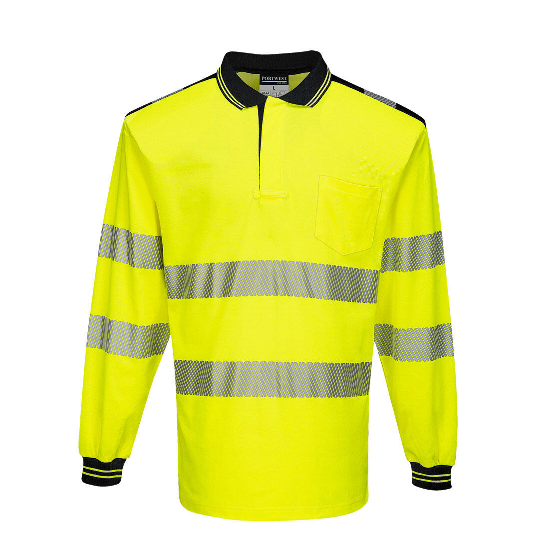 T184 PW3 Hi-Vis Cotton Comfort Polo Shirt L/S Yellow/Black