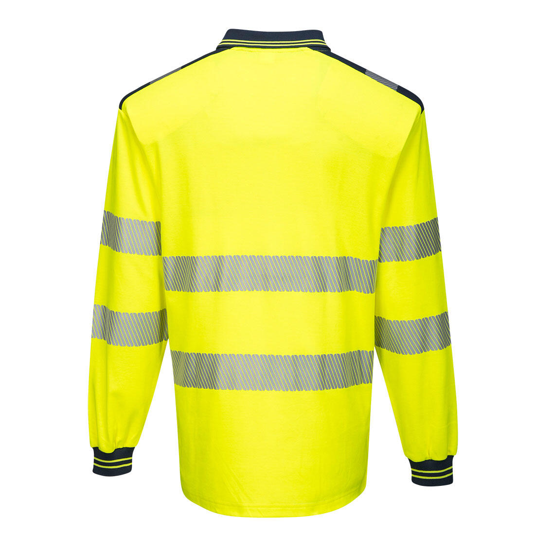 T184 PW3 Hi-Vis Cotton Comfort Polo Shirt L/S Yellow/Navy - Image 2
