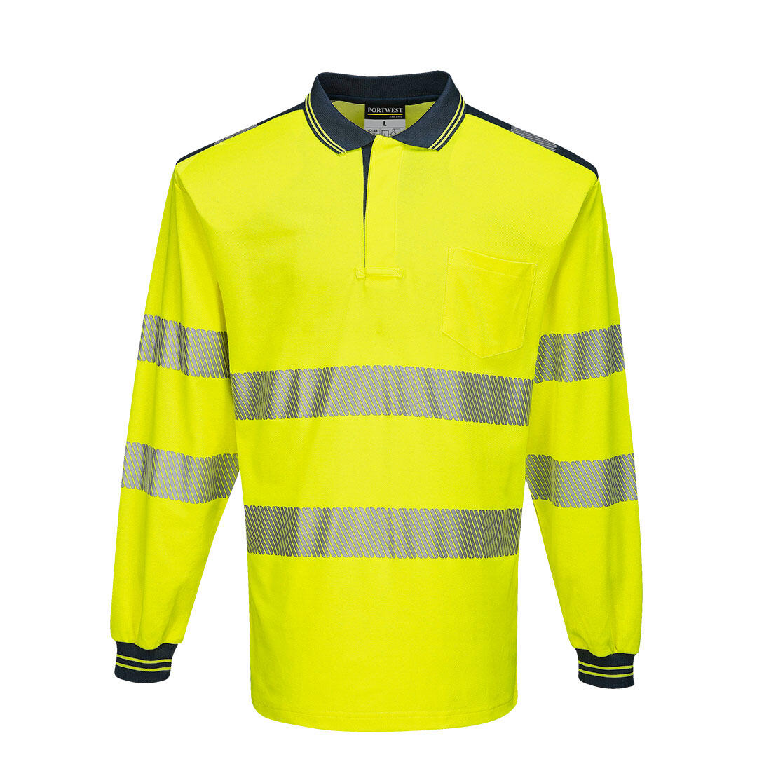 T184 PW3 Hi-Vis Cotton Comfort Polo Shirt L/S Yellow/Navy