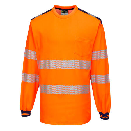 T185 PW3 Hi-Vis Cotton Comfort T-Shirt L/S  Orange/Navy