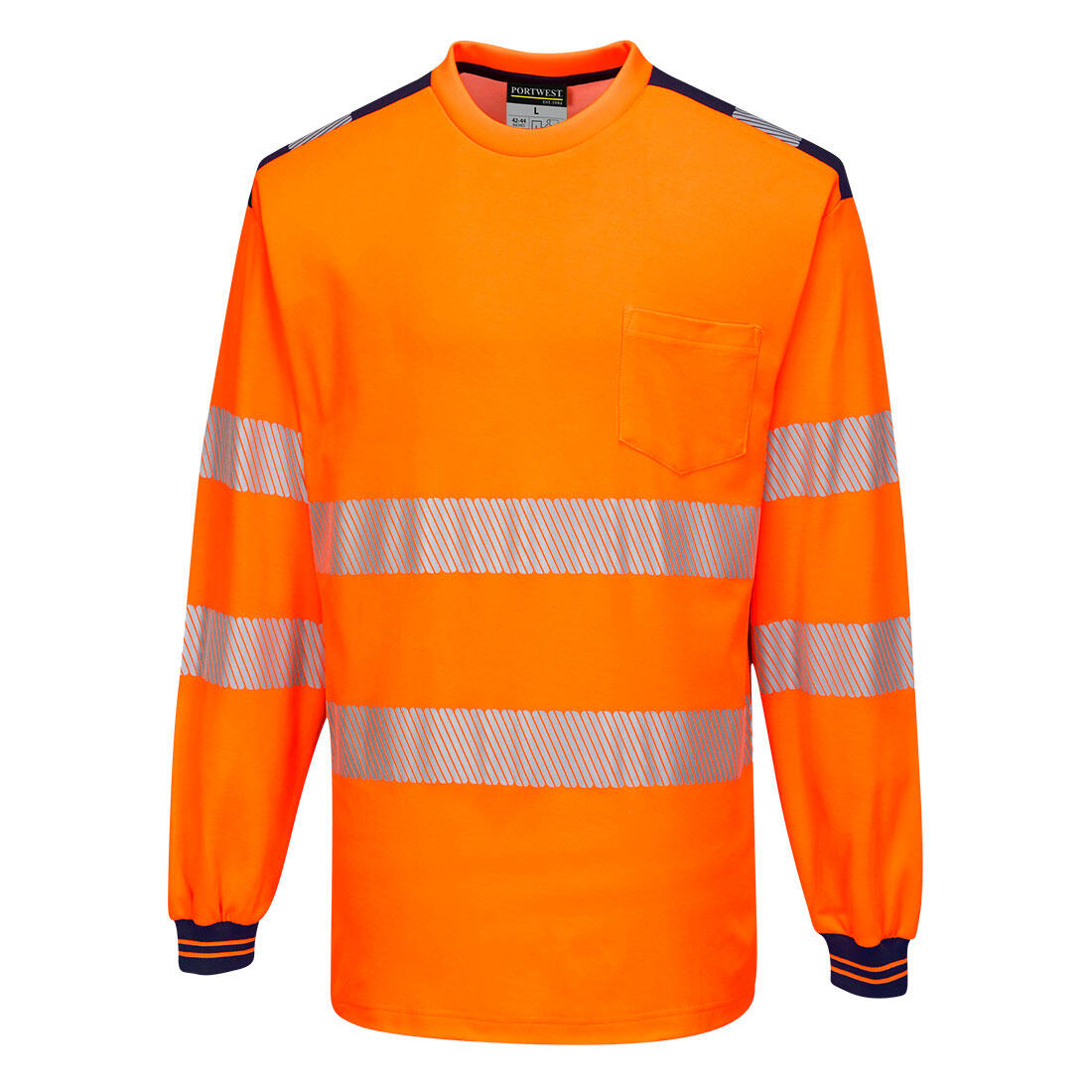 T185 PW3 Hi-Vis Cotton Comfort T-Shirt L/S Orange/Navy