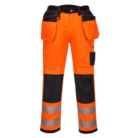 T501 PW3 Hi-Vis Holster Pocket Work Trousers Orange/Black Short