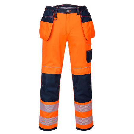 T501 PW3 Hi-Vis Holster Pocket Work Trousers Orange/Navy