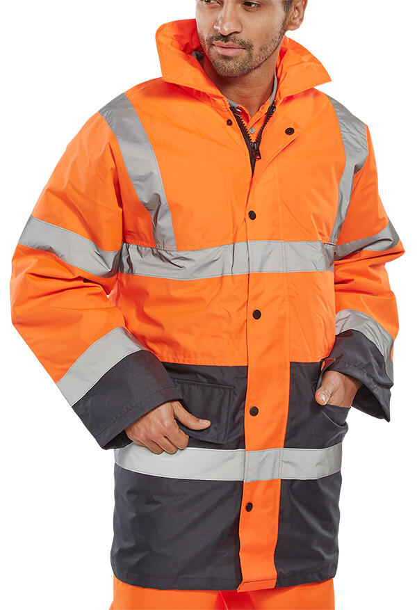 Beeswift Hi-Vis Fleece Lined Traffic Jacket Orange / Navy