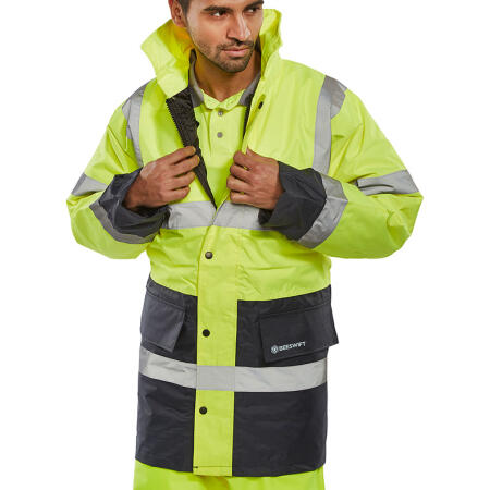 Beeswift Hi-Vis Fleece Lined Traffic Jacket Saturn Yellow / Navy