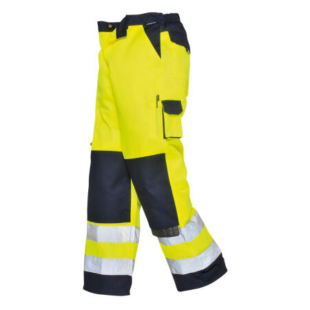 Portwest TX51 Lyon Hi-Vis Contrast Work Trousers Yellow/Navy Tall