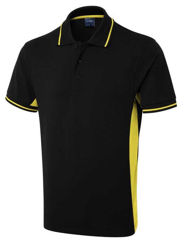 Uneek Clothing UC117 Black/Yellow Two Tone Polo Shirt