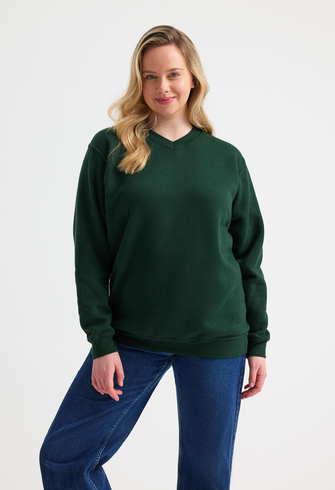 UC204 Bottle Green Classic V-Neck Sweatshirt - Image 2