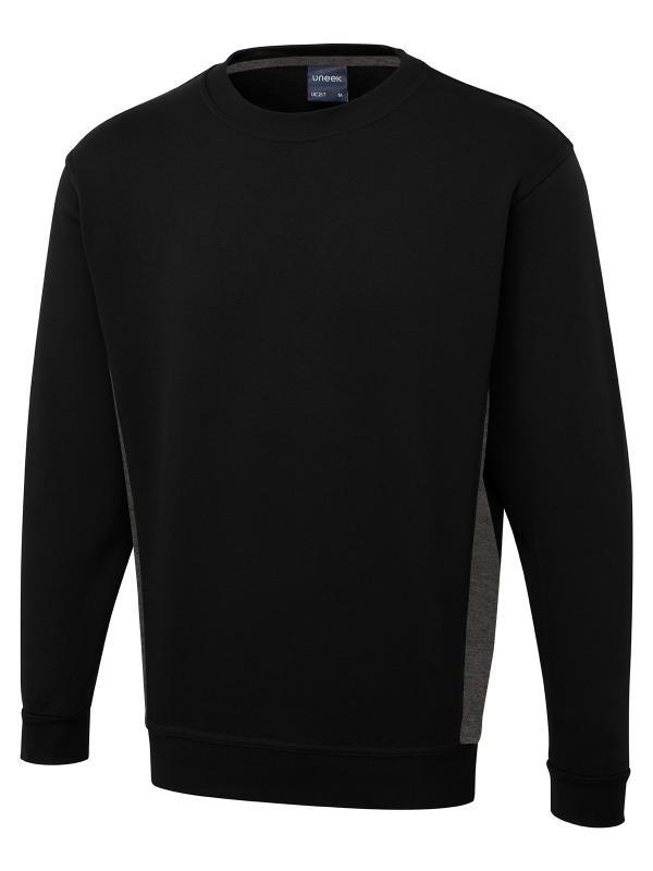 Uneek Clothing UC217 Black/Charcoal Two Tone Crew Neck Sweatshirt