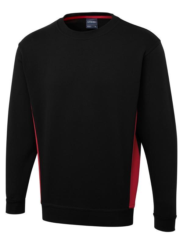 Uneek Clothing UC217 Black/Red Two Tone Crew Neck Sweatshirt