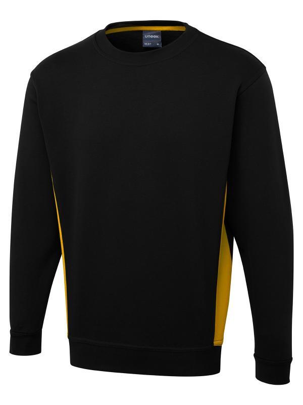 Uneek Clothing UC217 Black/Yellow Two Tone Crew Neck Sweatshirt