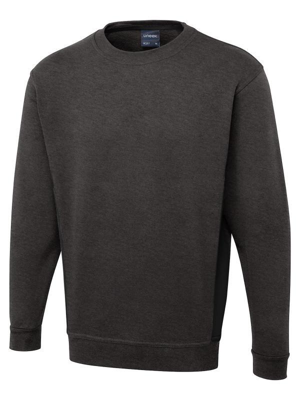 Uneek Clothing UC217 Charcoal/Black Two Tone Crew Neck Sweatshirt