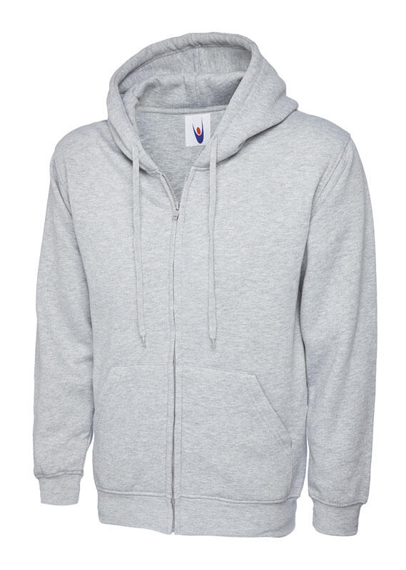Uneek Clothing UC504 Heather Grey Adults Classic Full Zip Hooded Sweatshirt