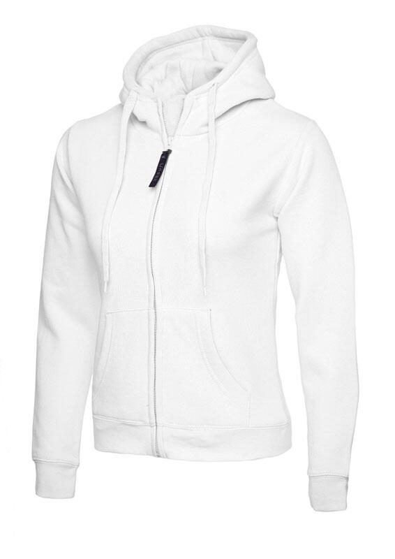 Uneek Clothing UC505 White Ladies Classic Full Zip Hooded Sweatshirt