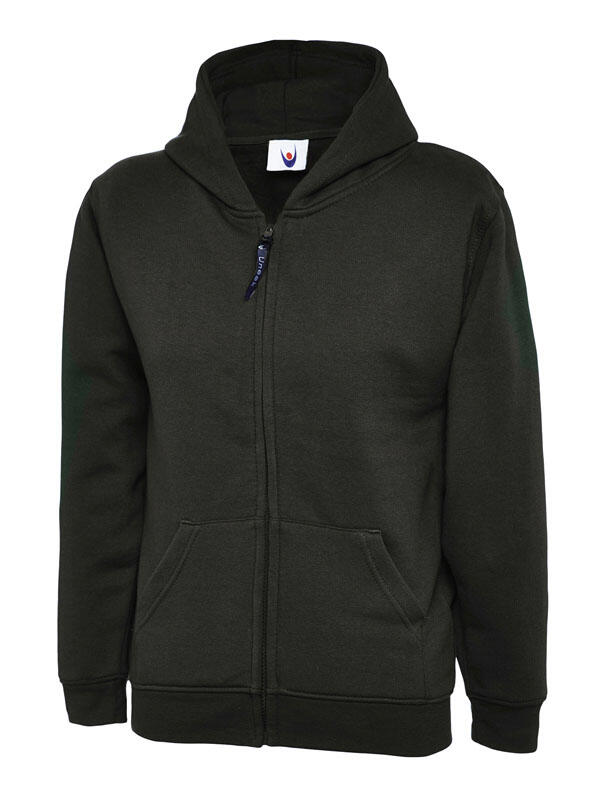 Uneek Clothing UC506 Black Childrens Classic Full Zip Hooded Sweatshirt