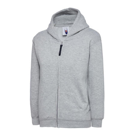 Uneek Clothing UC506 Heather Grey Childrens Classic Full Zip Hooded Sweatshirt