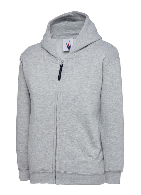 Uneek Clothing UC506 Heather Grey Childrens Classic Full Zip Hooded Sweatshirt