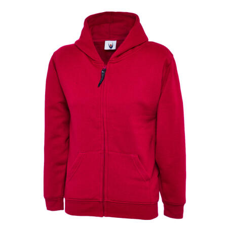 Uneek Clothing UC506 Red Childrens Classic Full Zip Hooded Sweatshirt