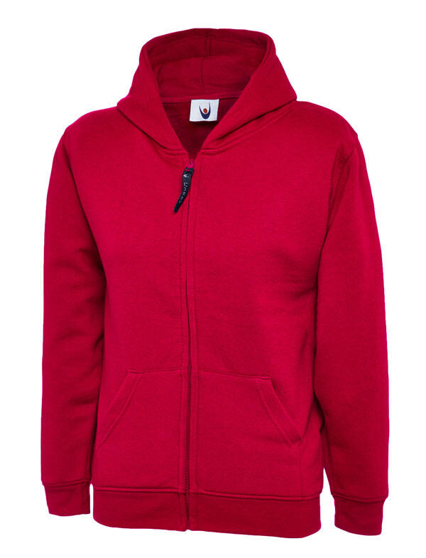 Uneek Clothing UC506 Red Childrens Classic Full Zip Hooded Sweatshirt