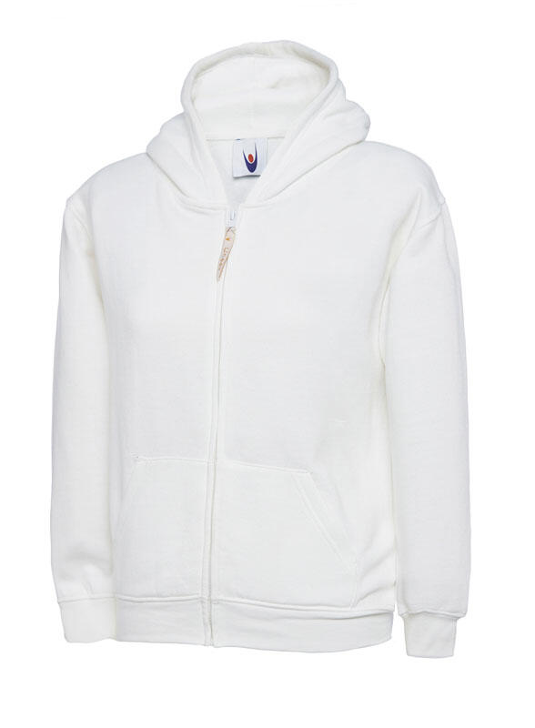 Uneek Clothing UC506 White Childrens Classic Full Zip Hooded Sweatshirt