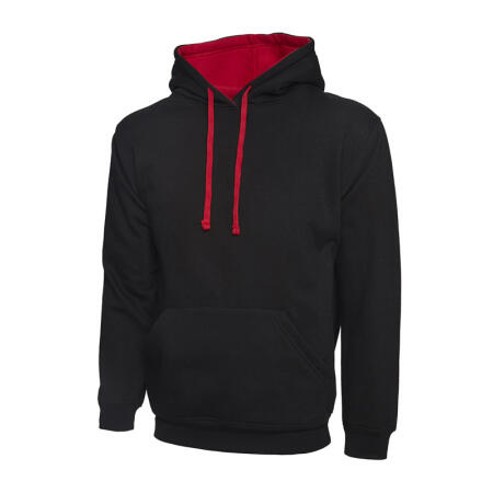 Uneek Clothing UC507 Black/Red Contrast Hooded Sweatshirt