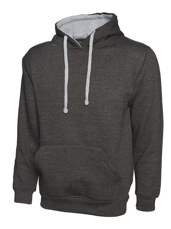 Uneek Clothing UC507 Charcoal/Heather Grey Contrast Hooded Sweatshirt