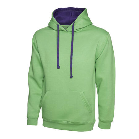 Uneek Clothing UC507 Lime/Purple Contrast Hooded Sweatshirt